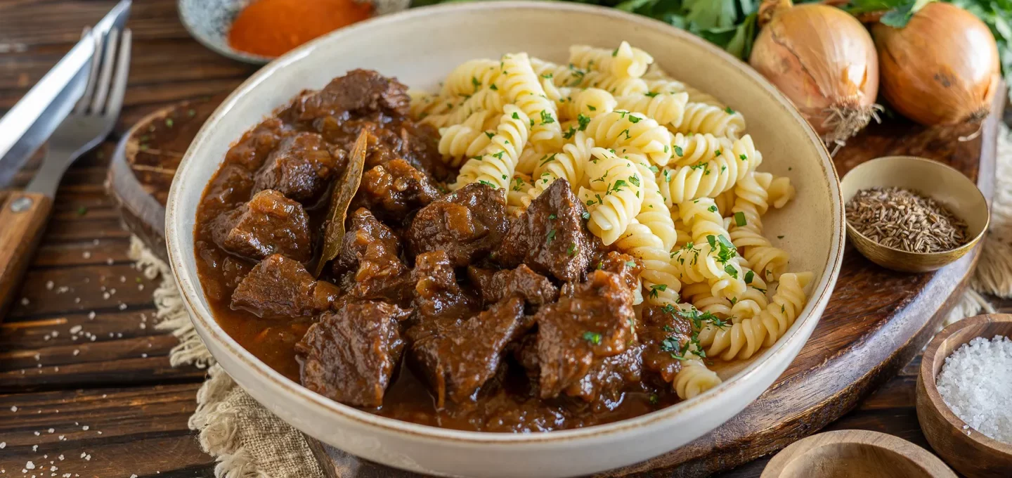 Klassisches Gulasch aus Rindfleisch