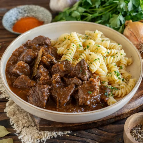Klassisches Gulasch aus Rindfleisch