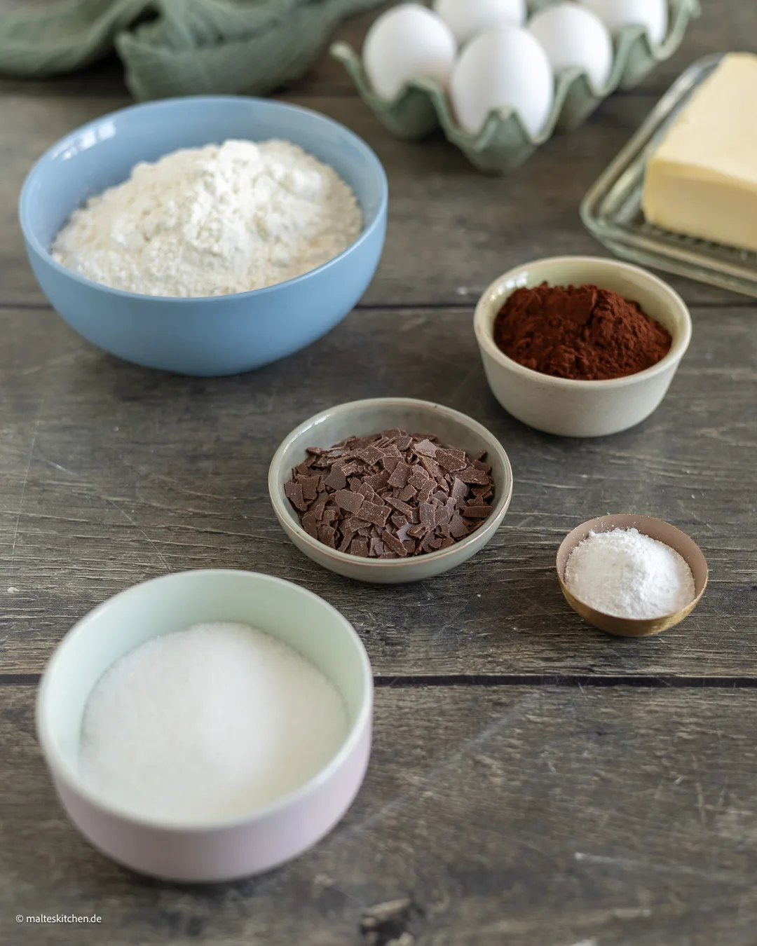 Zutaten für den Schokokuchen.
