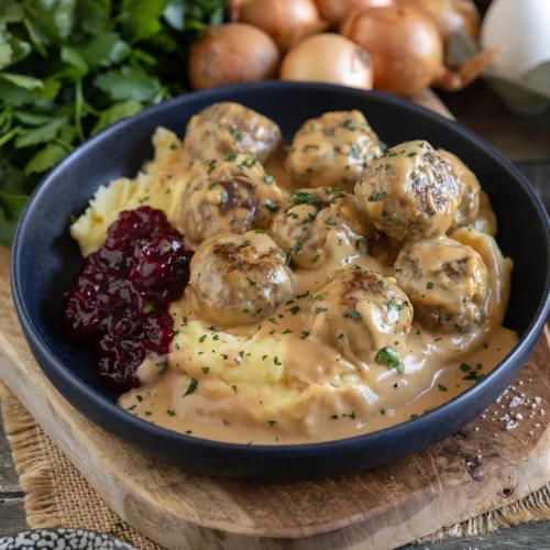 Köttbullar - schwedische Hackbällchen in Rahmsoße.