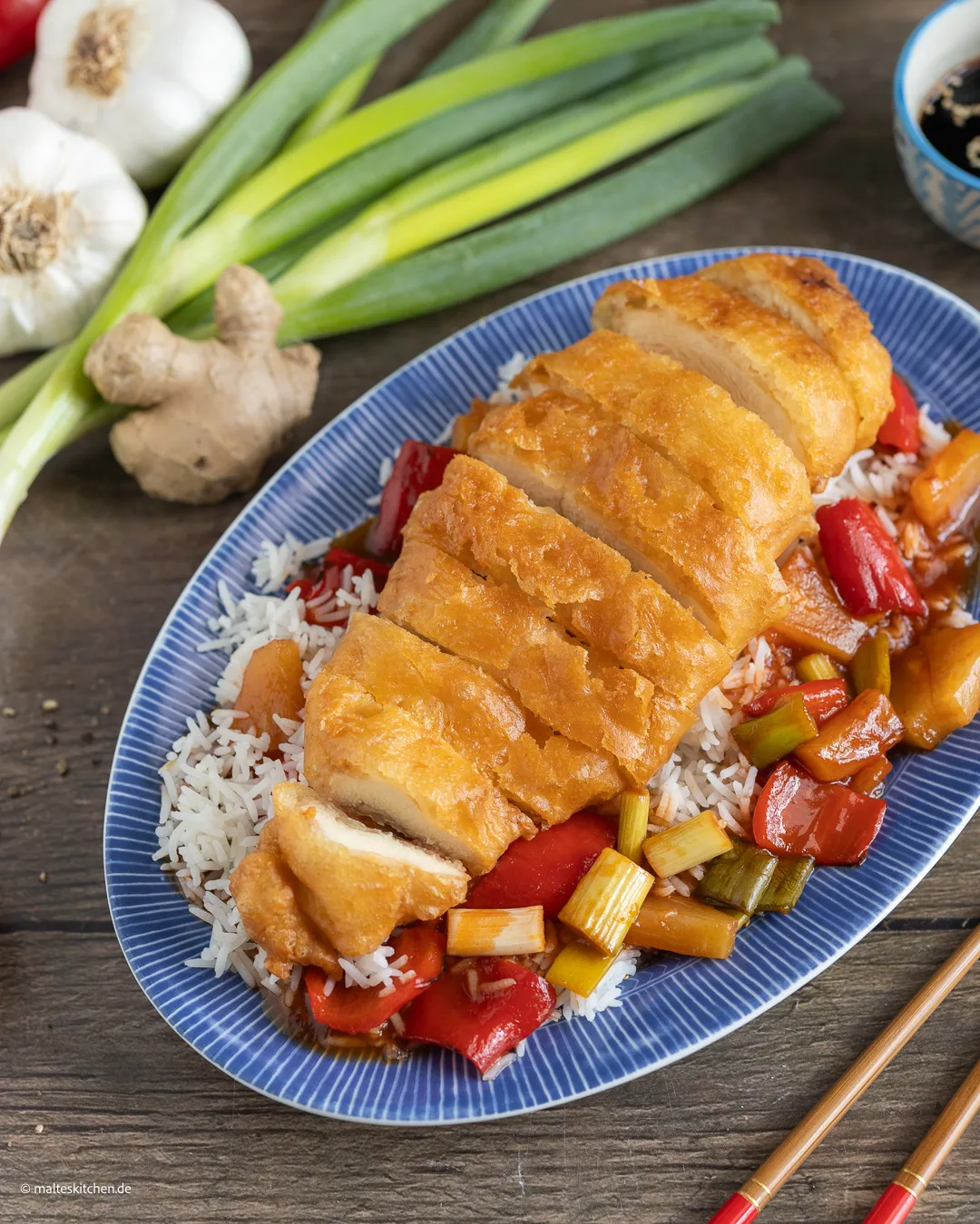 Gebackenes Hähnchen mit süß-sauer Soße