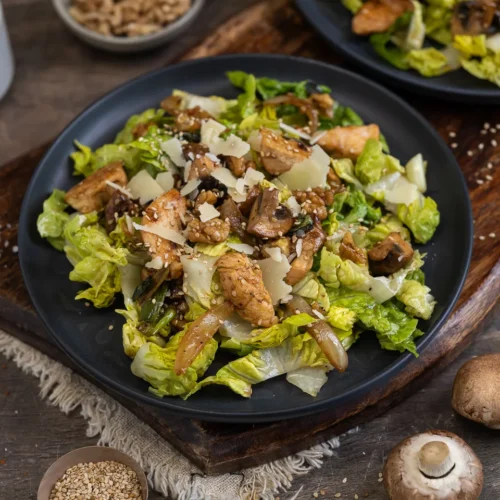 Römersalat mit Hähnchen, Champignons & Walnüssen