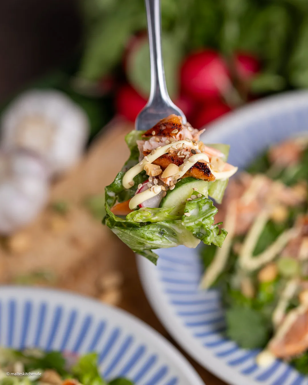 Frischer Salat mit gegrilltem Lachs