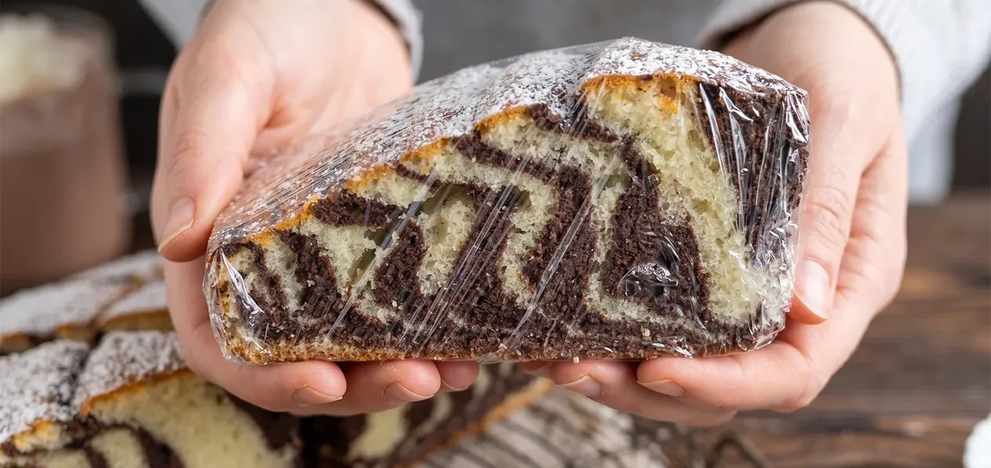 Zebrakuchen in Frischhaltefolie einfrieren.