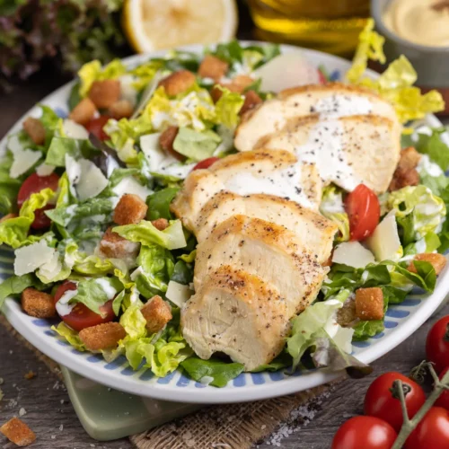 Caesar Salad mit Römersalat und Hähnchen